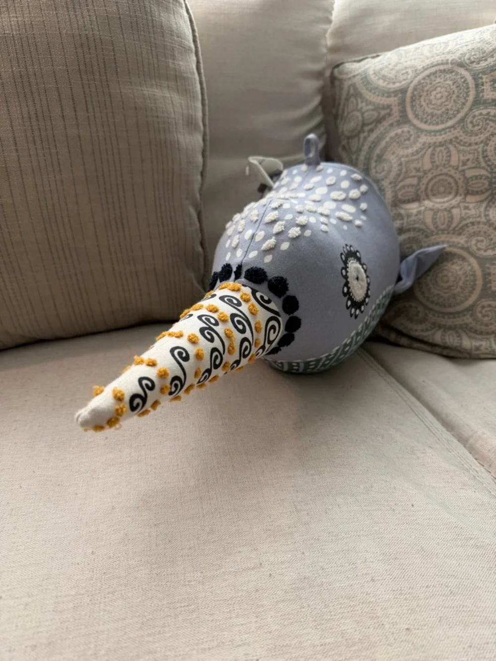Crate&Barrel Blue and Teal Decorative Narwhal Plush